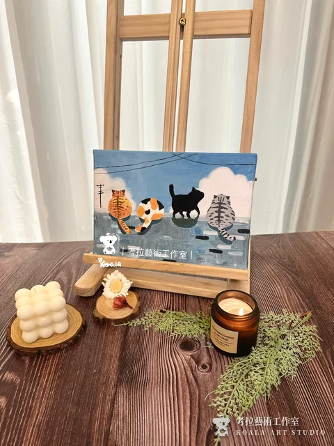 屋塔房上的貓｜壓克力作品