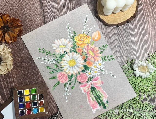 手綁花束｜油性粉彩作品