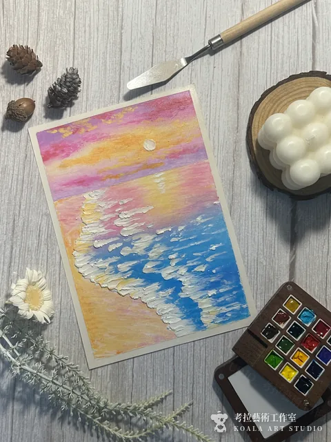 暮色海濱｜油性粉彩作品
