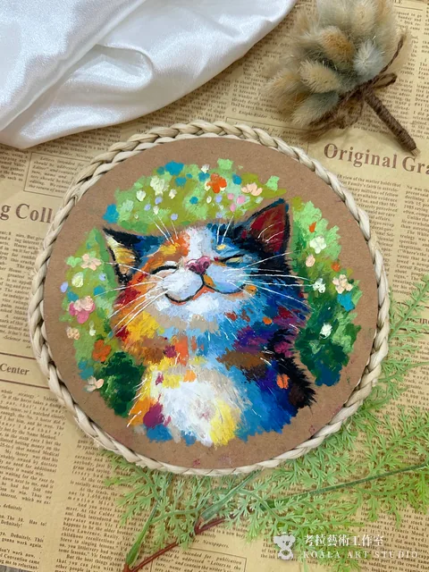 窩著的貓｜油性粉彩作品