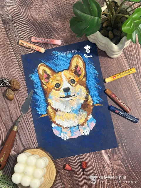 微笑柯基｜油性粉彩作品