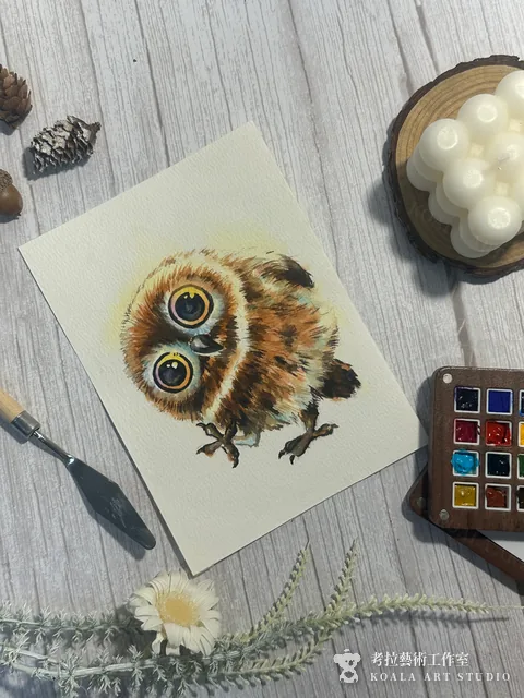 蓬羽貓頭鷹｜水彩作品