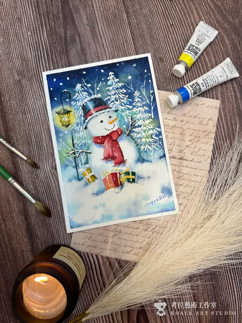 冬日雪人｜水彩作品